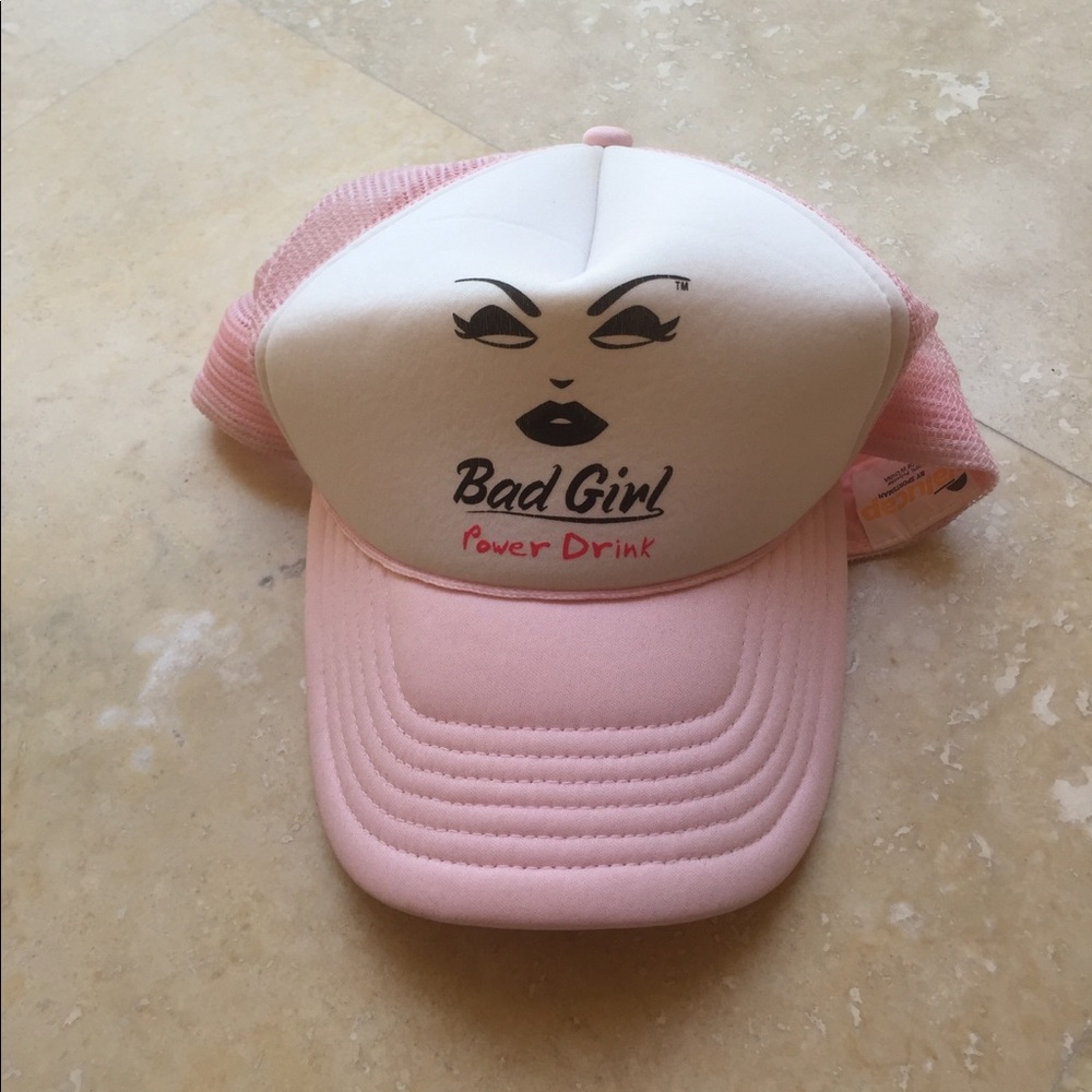 Bad Girl power energy drink pink hat with mesh back